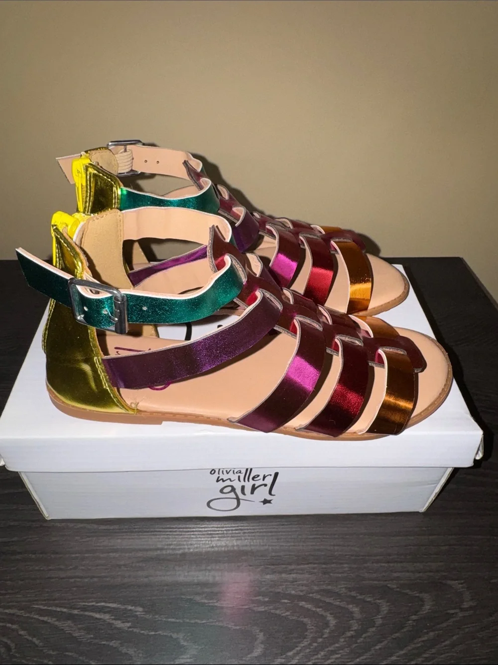 Olivia Miller Metallic Pink Purple Teal Orange Girls Strappy Sandals